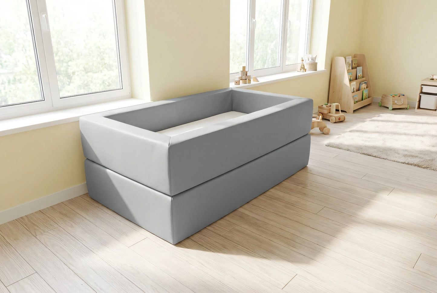 Vaahtomuovista valmistettu pinnasänky, pinottava ja pyyhittävä